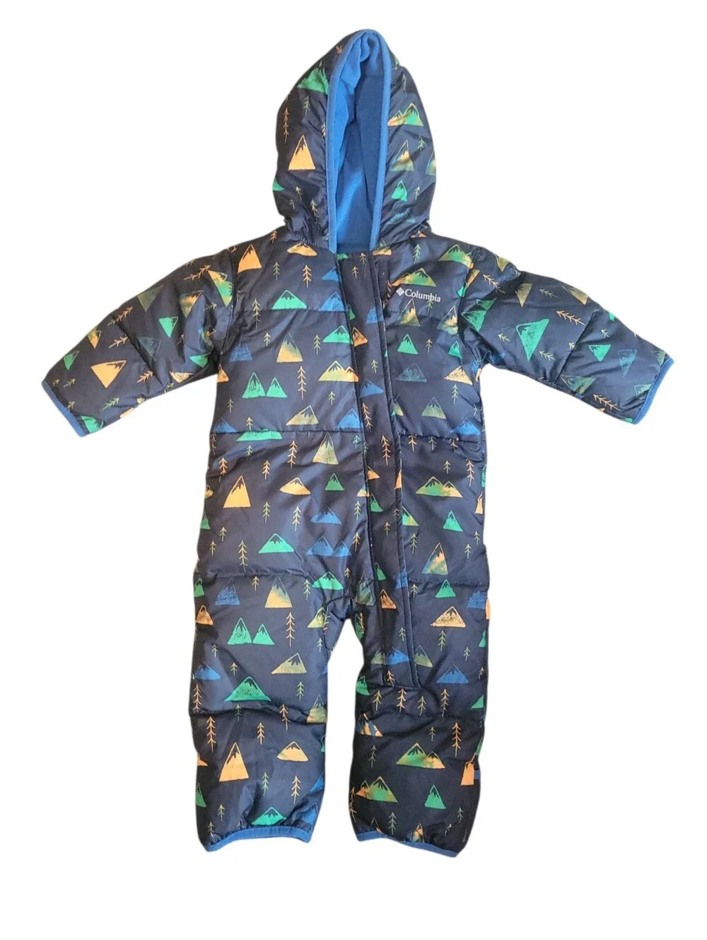 Columbia Baby 12-18M Snowsuit Bunting Puffer Fleece Lined Hooded Mountain Print